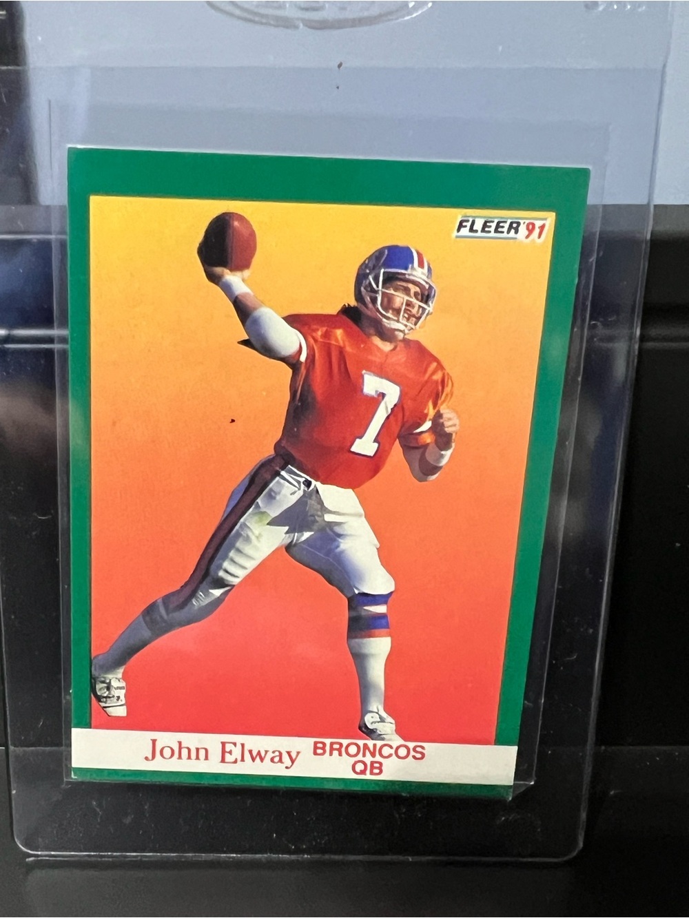 Fleer '91 John Elway Broncos Trading Card - Red, Green